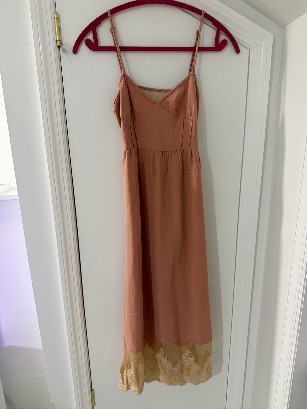 Tobi blush pink lace-trim slip dress